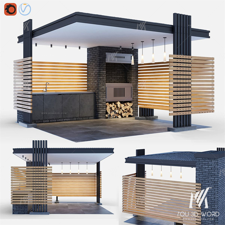 Modern gazebo with summer kitchen